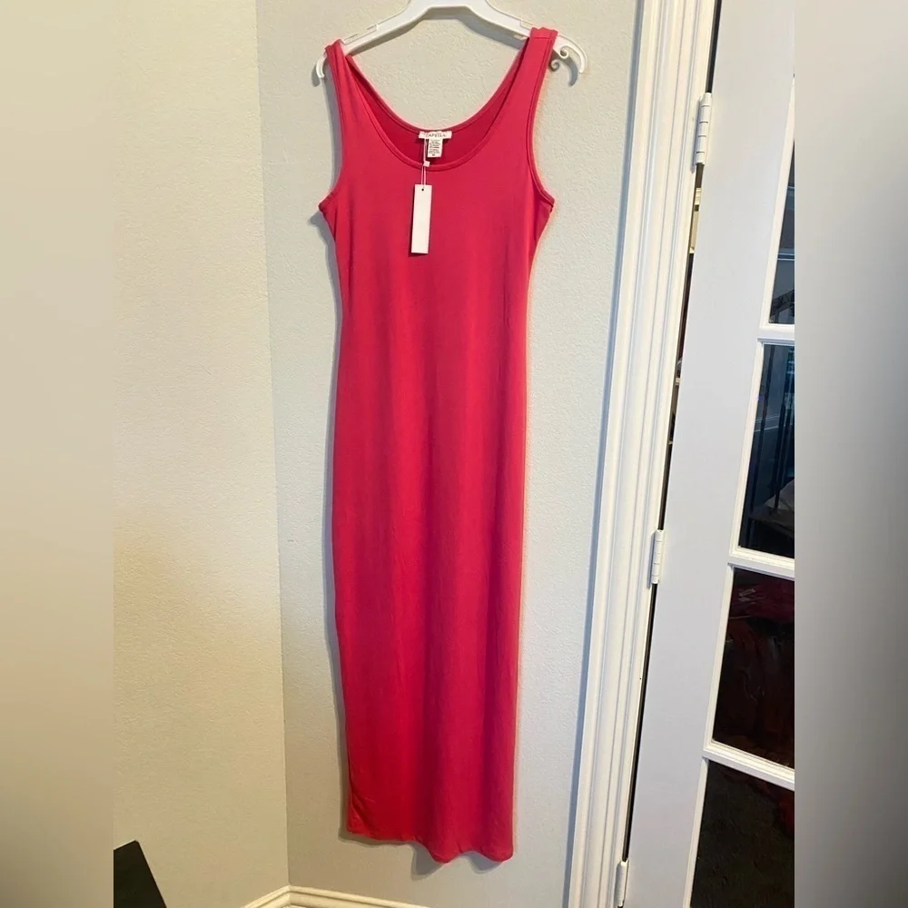 NWT, Hot pink tank maxi dress, Women’s Small soft knit w/ spandex, shirt dress